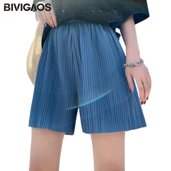 BIVIGAOS New Summer High Waist Shorts Women's Loose Wide Leg Shorts Sagging Casual Pleat Chiffon Shorts Lungewear Hotpants