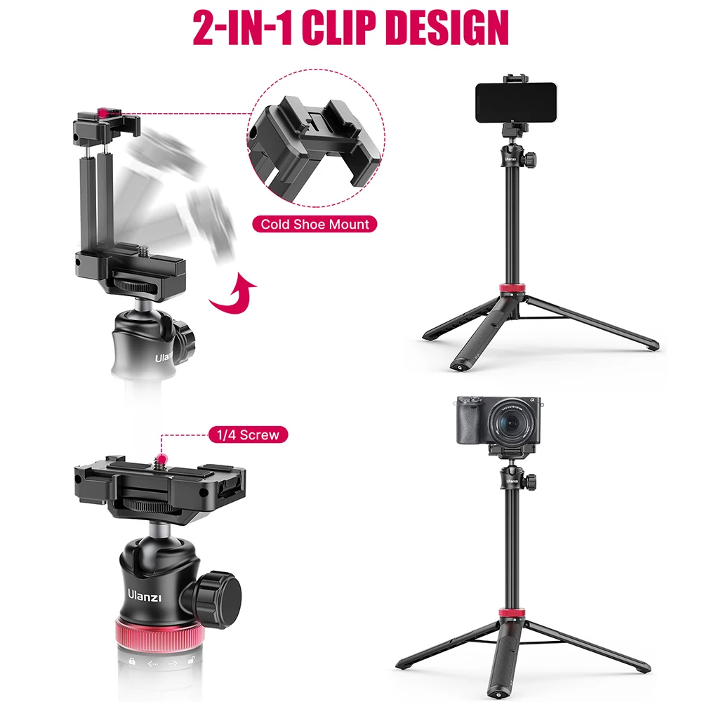 MT-44 Mini Tripod Stand Flexible Portable Selfie Stick with Rotatable Ball Head Quick Release Plate Max. Load Bearing 1.5kg