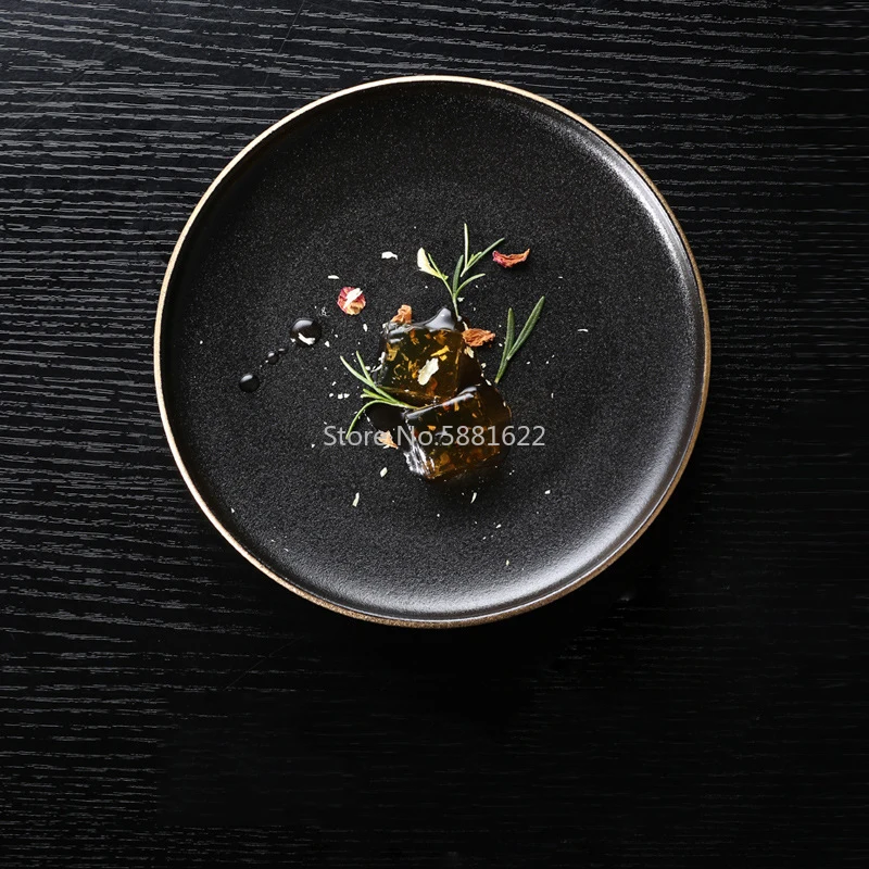 Tableware Ceramic Dinner Plate Set Dish 8/10 Inch Porcelain Cute Dessert Plate Dinnerware Black Frosted Steak Plate