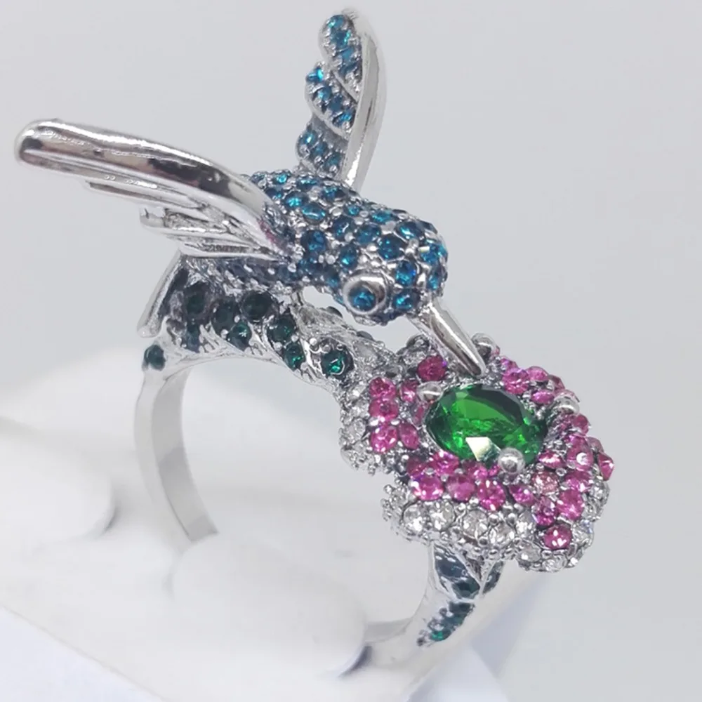 Milangirl  Fashion Women\'s   Plated Crystal Rhinestones Bird Flower Ring Wedding Engagement Jewelry  #267974