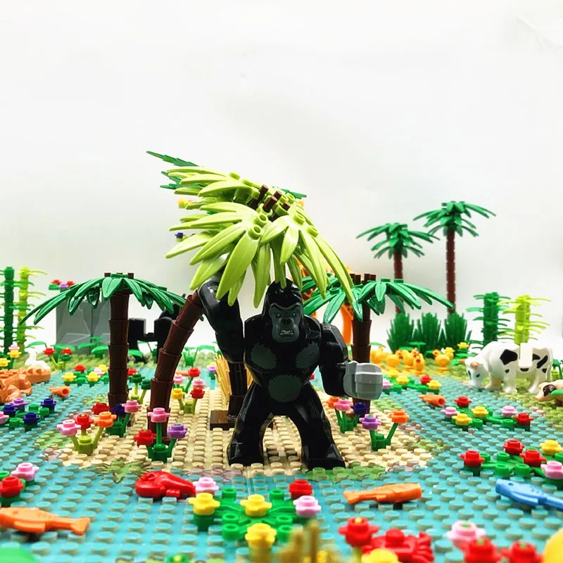 MOC RainForest Animals Jungle Building Blocks Toys Bush Flower Tree Plants Construction Blocks Compatible City Baseplate Bricks