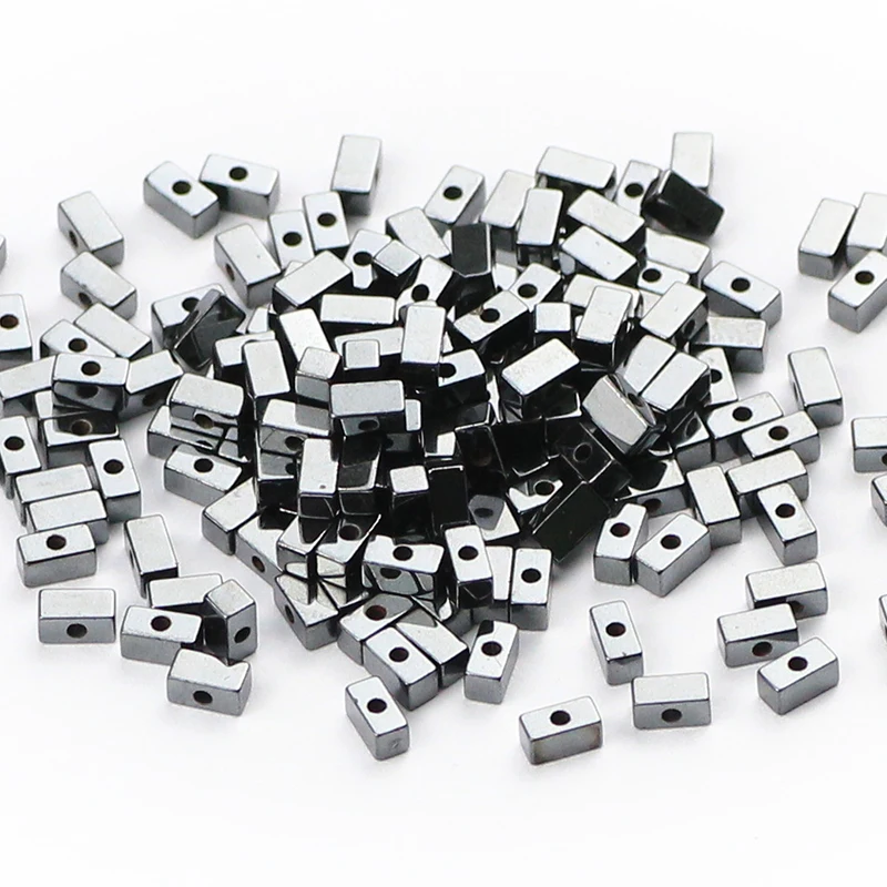 BTFBES 180Pcs Black Hematite Beads Natural Stone 4x2mm Rectangle Square Spacer Loose beads For Charms Jewelry making Making DIY