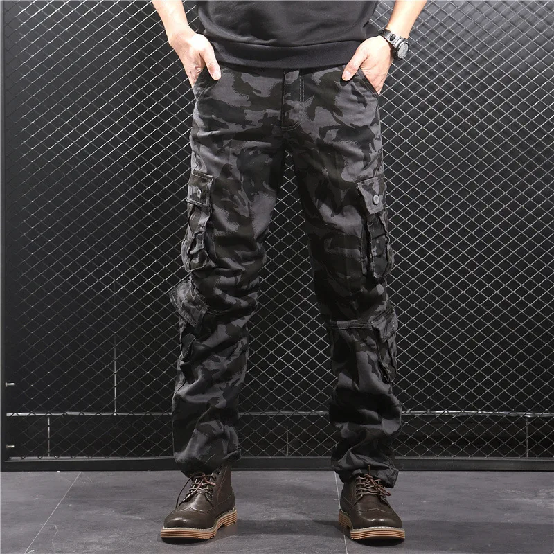 

Men's Camouflage Cargo Pants Multi Pocket Cotton Camo Pants Track Long Trousers Male Streetwear Overalls Pants