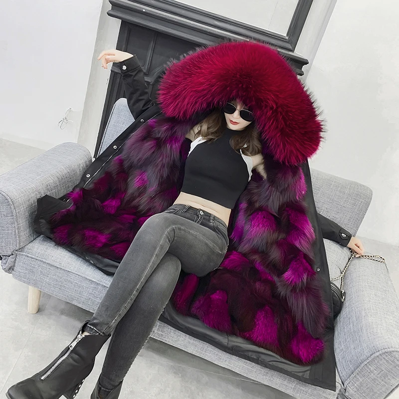 Collar Winter Women Real Parka Fox Fur Coat Long Jacket Abrigos Mujer Invierno 2020 YY837