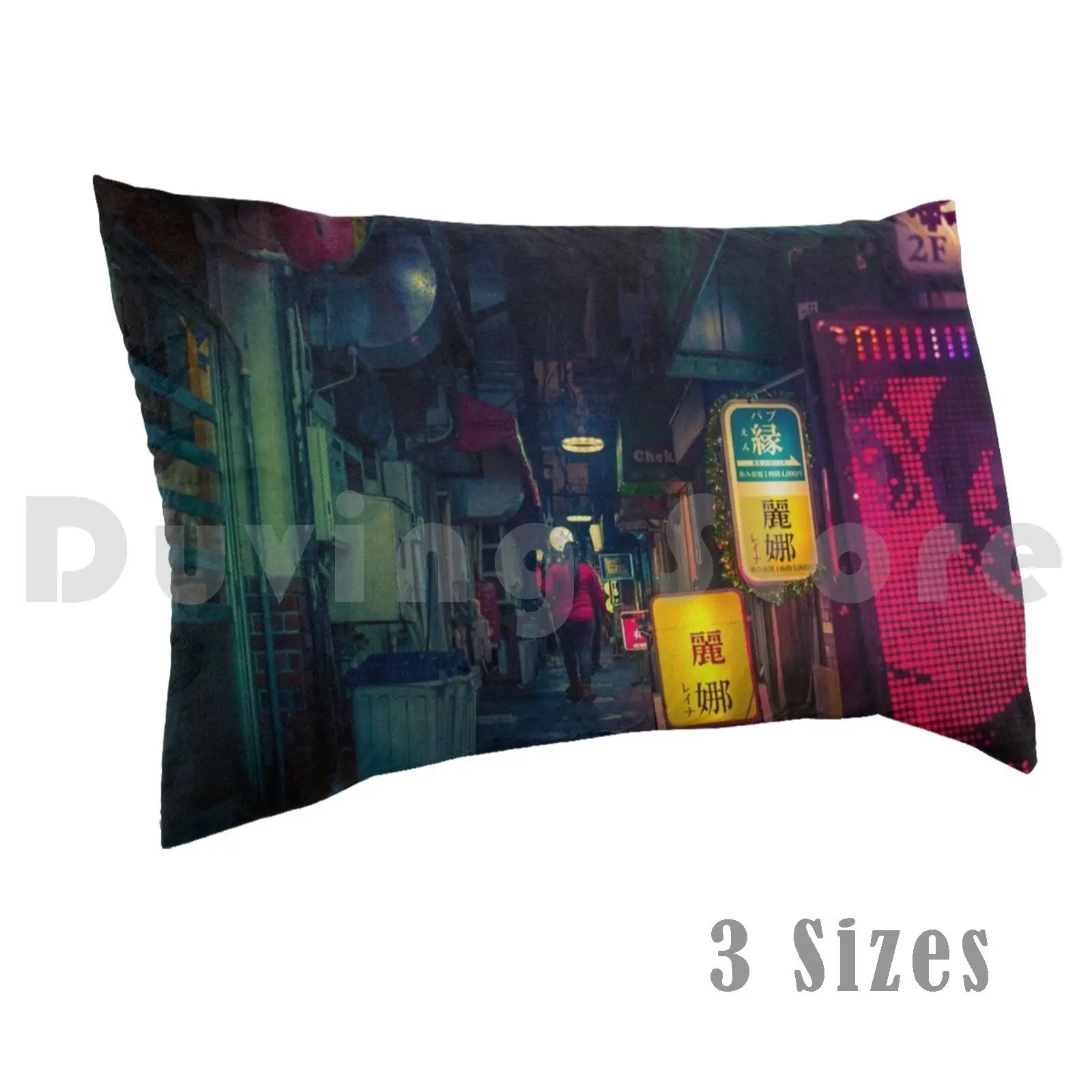 

pillow Case Bar Street Tokyo Neon Hat Japan Shinjuku Alley Future Neon Lanterns Shopping Street