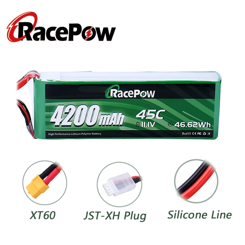 RacePow-batería Lipo de 4200mAh, 11,1 V, 45C, 3S RC, XT60 con enchufe, para coche RC Traxxas, Losi, avión, helicóptero, camión, barco, modelos RC