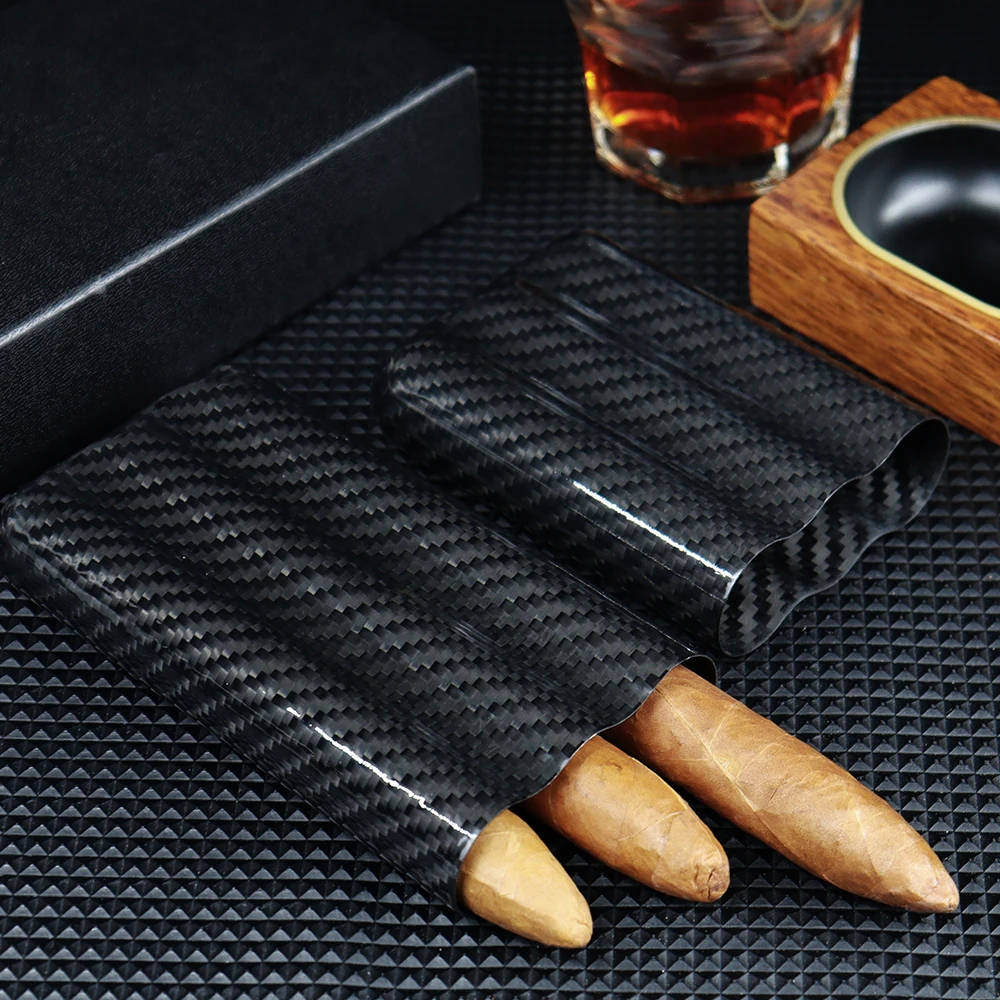 

NEW Carbon Fiber 3 Cigar Travel Carrying Case Fit for COHIBA Cigars Smoking Pipe Humidor Box Bag Cigar Case CE-022