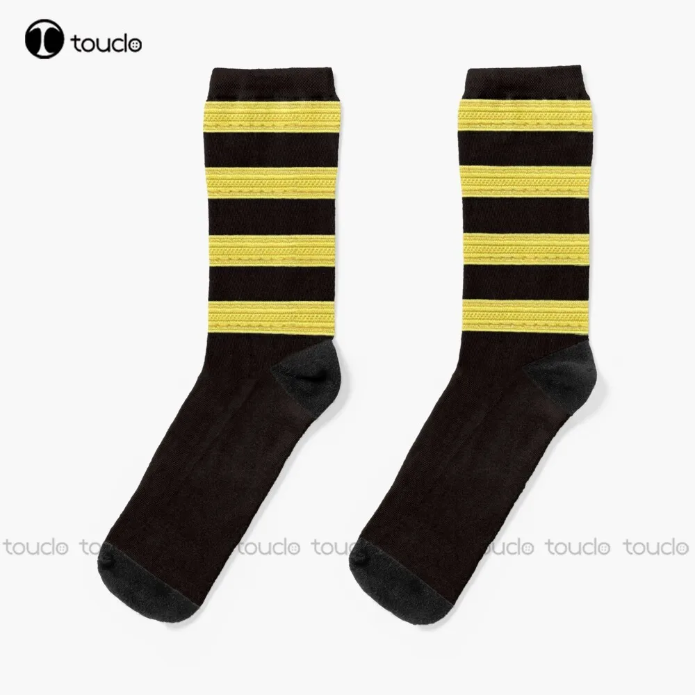 Captain Pilot Four Stripes Socks Men Athletic Socks Personalized Custom Unisex Adult Teen Youth Socks 360° Digital Print