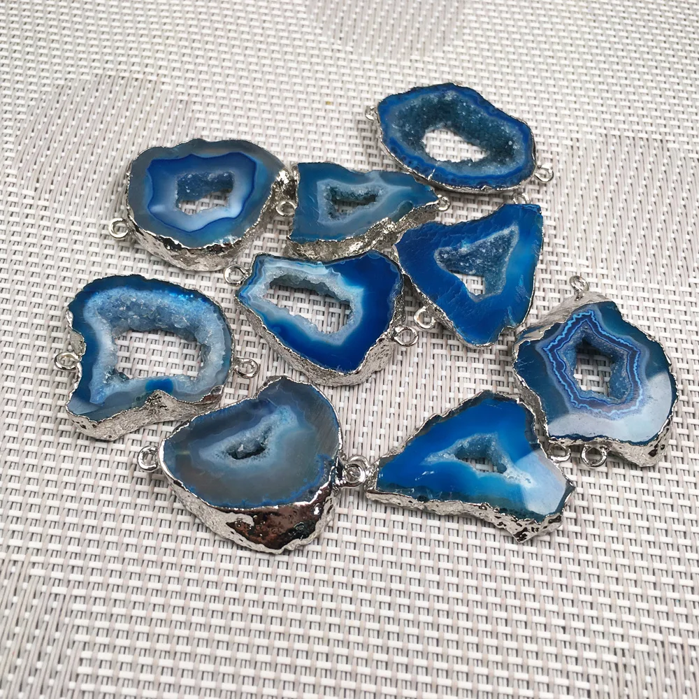 Natural Stone slice Agates Pendants irregular shape Double hole connector for Jewelry Making DIY Necklace Bracelet Accessories
