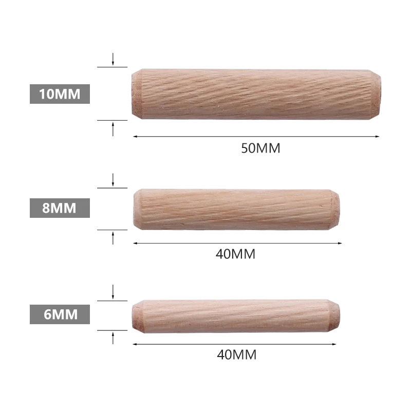 Pasadores de madera redondos estriados, varillas de 40-50mm para carpintería, juntas de cajón de armario, accesorios para muebles, M6/100, 8/10 unids/set