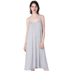 Women's Summer Nightgowns Bamboo Cotton Stretchy Loose Breathable Comfortable Night Shirts Strap Dress All Size Sexy Sleep Wear