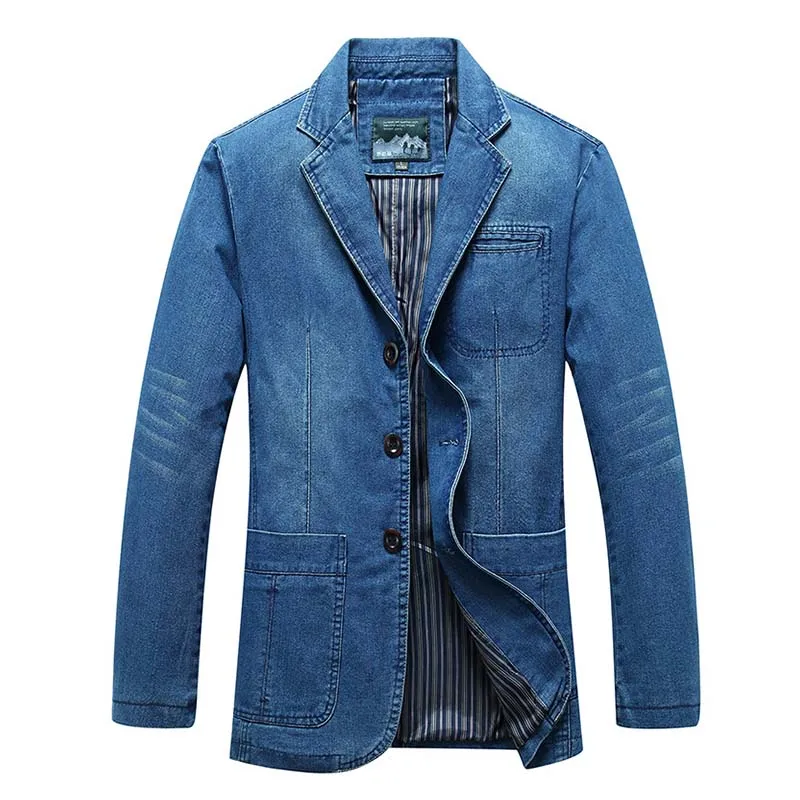 Mcikkny Mens Denim Blazer Jackets Spring Autumn Slim Cotton Suit Outwear Coats Male Top Clothing