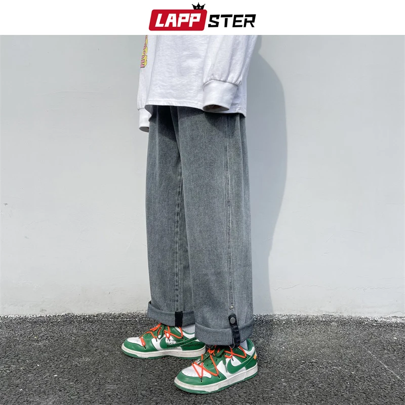 

LAPPSTER Men Button Cuffs Vintage Fashion Cargo Jeans 2023 Spring Mens Japanese Streetwear Denim Harem Pants Male Casual Joggers