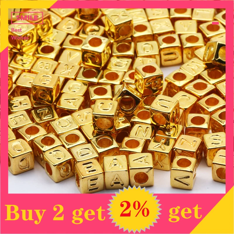 Noble Golden Square Acrylic Letter Loose Spacer Alphabet Beads For Charm Bracelet Making Necklace Jewelry Accessories