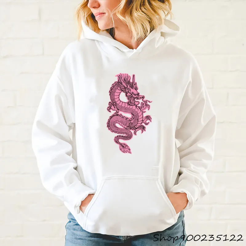 

Pink Chinese Dragon Hoodie Women Harajuku Hoodies Loose Streetwear Pullover Aesthetic Sweatshirt Graphic fashion Clothing
