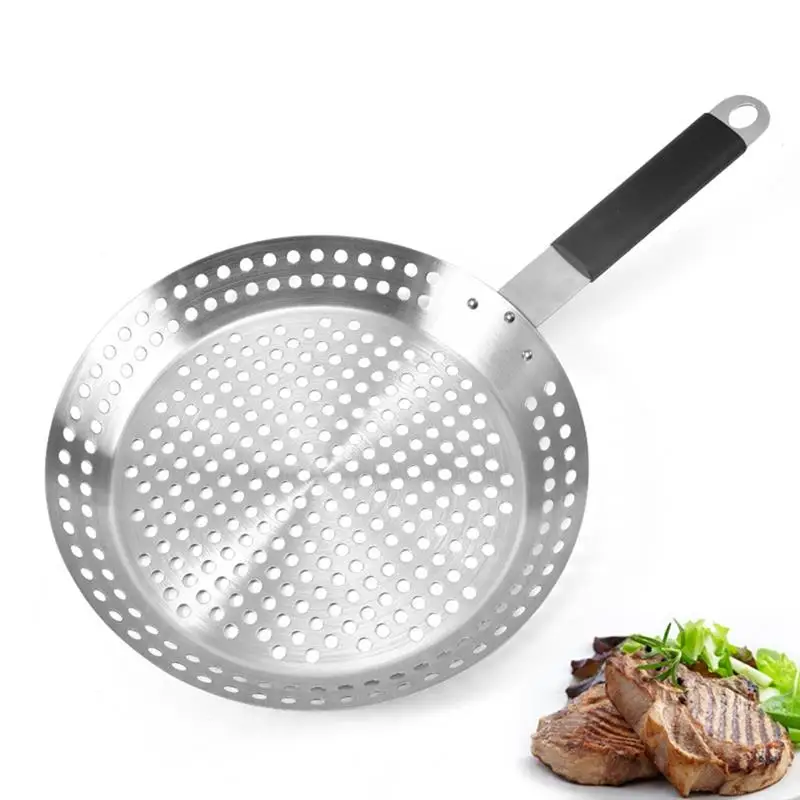 

1pc Heat Resistant Barbecue Pan Nonstick Stainless Steel Grilling Skillet Barbecue Tray With Handle BBQ Tools Accessories