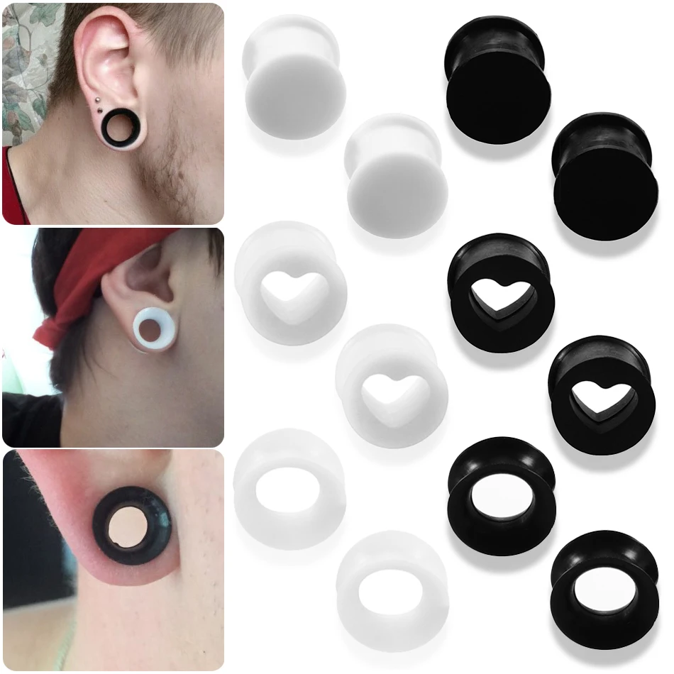 2pcs/lot Silicone Flexible Thin Double Flared Ear Plugs Flesh Tunnel Ear Gauges Expander Stretcher Earlets Ear Piercings Jewelry