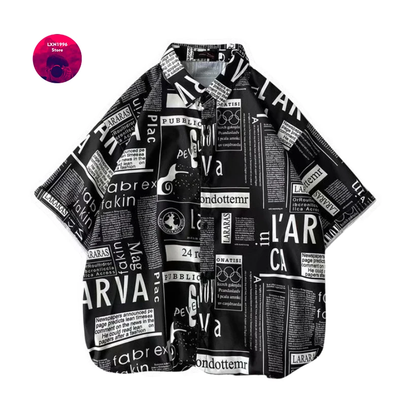 

2021Summer Men's Shirts Korean Fashion Streetwear Short Sleeve Shirts Men Casual Harajuku Men Clothing Trend Printing Shirt Men