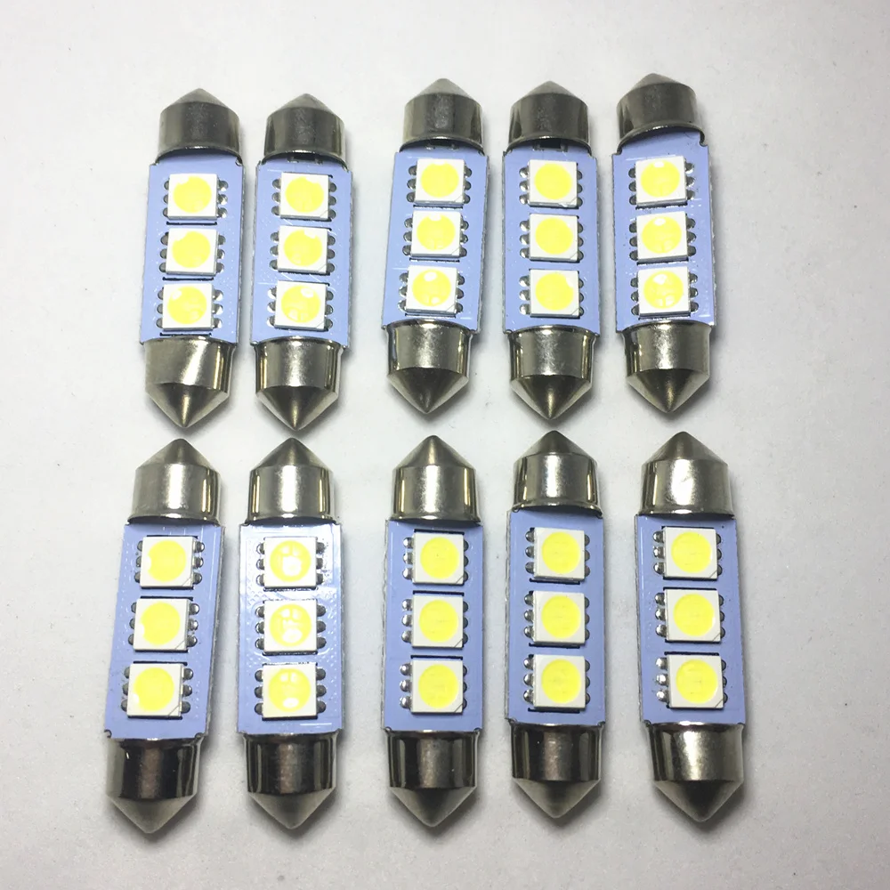 500pcs Car Auto 31mm 36mm 39mm 41mm Festoon led 5050 3-SMD C10W Dome Bulb License Plate Interior Lamp Reading Trunk Lights 12v