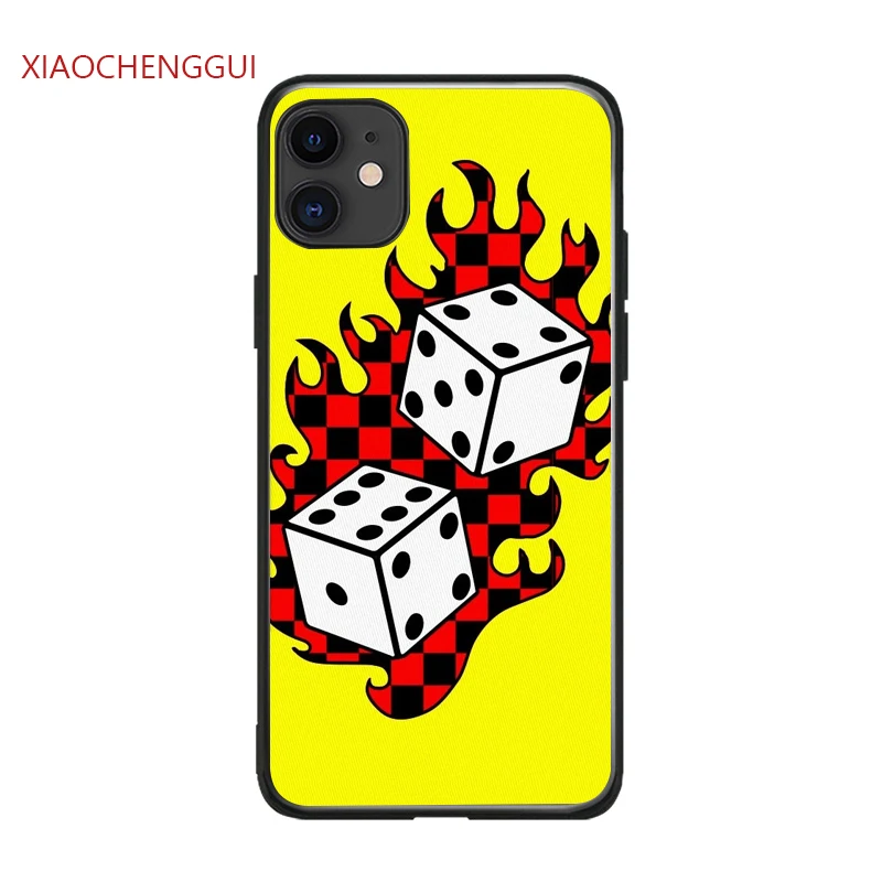 phone cover cases for iphone 6 6S 7 8 Plus X Xs XR 11 12 Mini Pro  Max 5 5s se 2020 Soft Silicone Dice Fire flame Checkboard