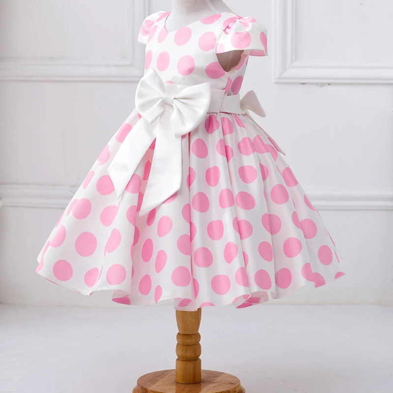 Baby Clothes 1 8 Years Children Polka Dot Pink Sleeveless Casual Bow Kids Sweet Midi Summer Dress Girls Vestidos