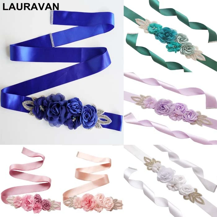 

Green Blue Blush Pink White Flower Belts For Women Girl Flower Style Bridal Prom Dress Accessories Bridesmaid Sash Floral Belt