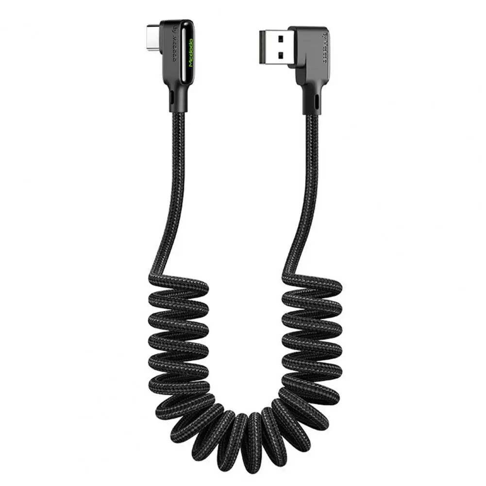 Cable de carga de resorte de doble codo QC4.0, carga rápida 3A, Cable de datos estirable tipo C para coche