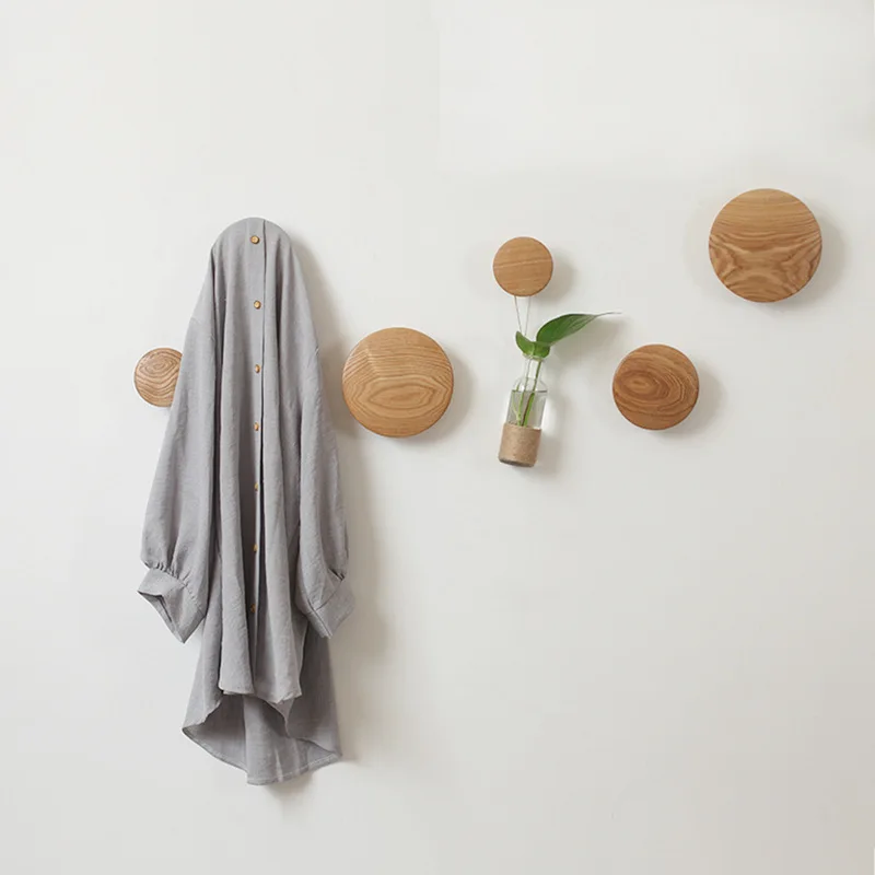 Wooden Hook Solid Wood Wall Coat Hook Rack Mushroom Creative Bedroom Porch Door Round Hooks Wall Decor Towel Clothes Hangers New