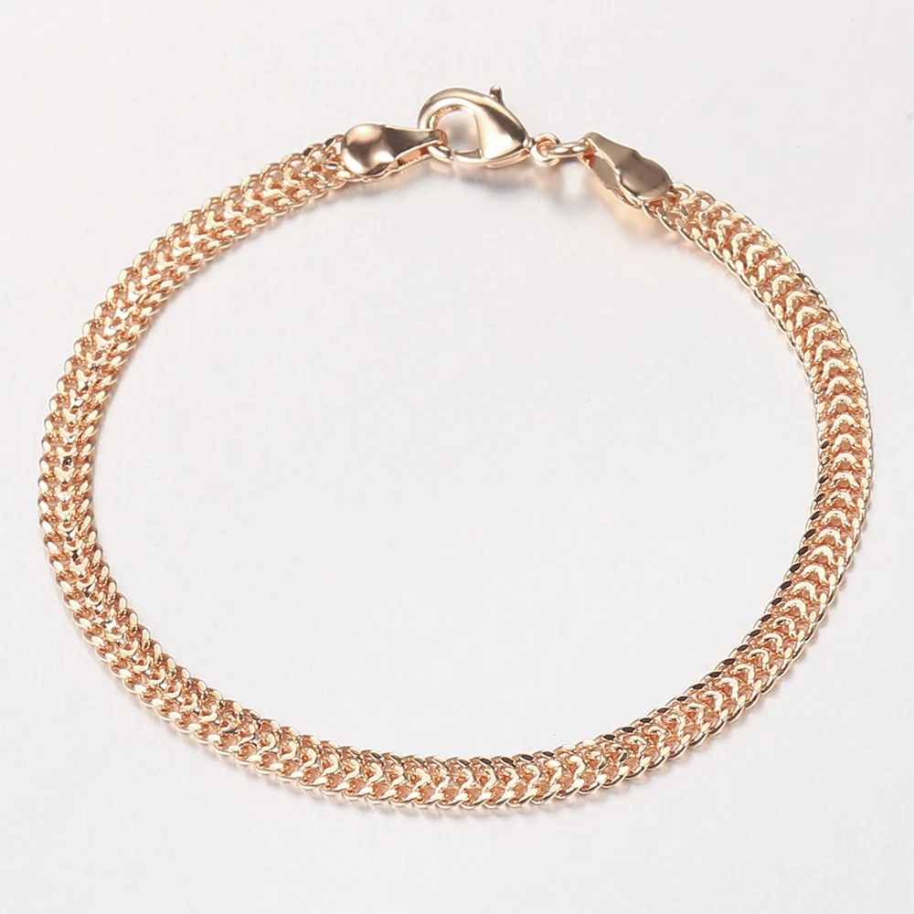 4.5mm Wide Foxtail Chain Bracelets For Women Men 585 Rose Gold Color Weaving Curb Link Chain On Hand 8inch 20cm Wrist Jewelry