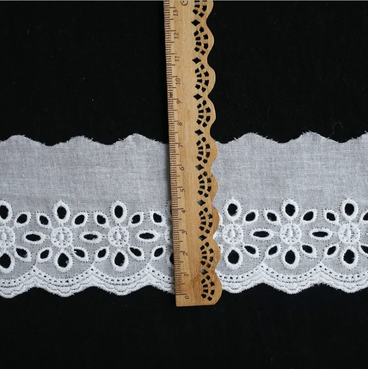 7CM Wide Cotton Embroidered White Flower Lace Fabric Dubai Wide Sewing Trim Wedding Applique Ribbon Collar Cloth Guipure Decor