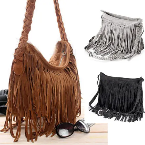 Fashion Women Shoulder bag Solid Tassels Trending Cross Body Bag Tassel Suede Faux fur Fringe Messenger Shoulder Handbag