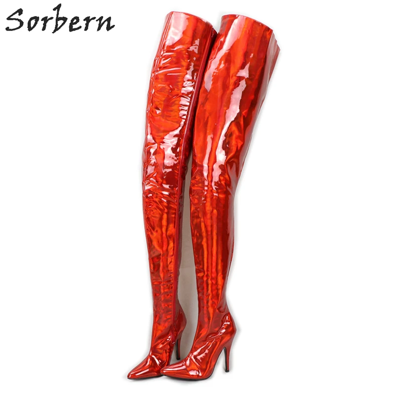 

Sorbern Holo Crotch Thigh High Boots Custom 60-90Cm Shaft Length Long Crossdresser Boot Stilettos 12Cm 18Cm High Heels Shoes