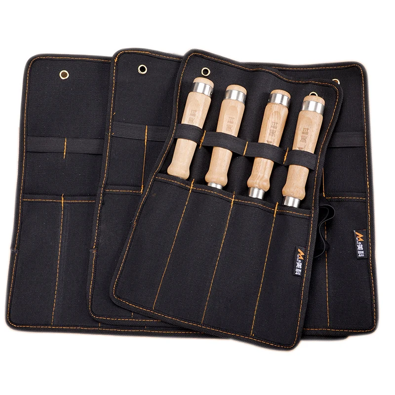 Pocket Tool Bag Chisel Carrying Case Canvas Roll Holder Wrench Pouch Pockets Organizer For Knife Hammers Gouges Carpenter