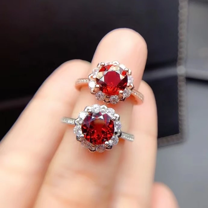 

2021 newest classic natural garnet ring for women silver jewelry square natural gem real 925 silver girl birthday gift big sale