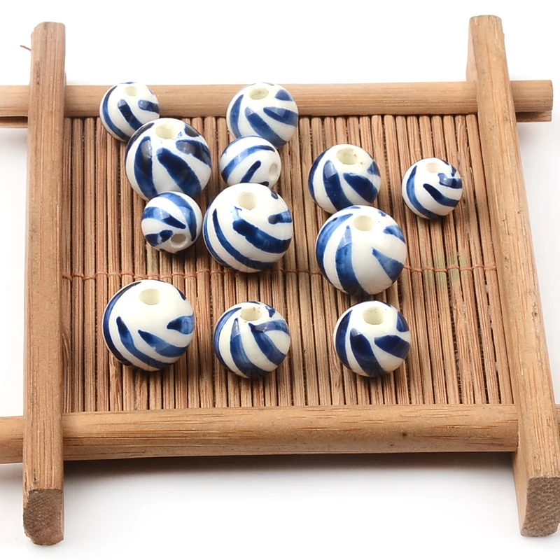 Painting Diagonal stripes (10 Pieces/Lot) 8MM 10MM 12MM Ceramic Beads Porcelain Diy Hand Made Beads Jewelry Making