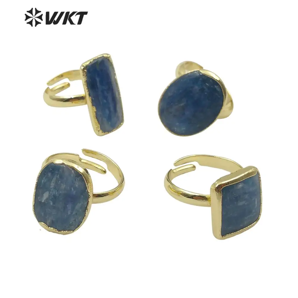 WT-R350 WKT Natural Stone Ring Oval Rectangle And Square Blue Kyanite Ring Gold Electroplated Ring Women Fashion Ring Jewelry