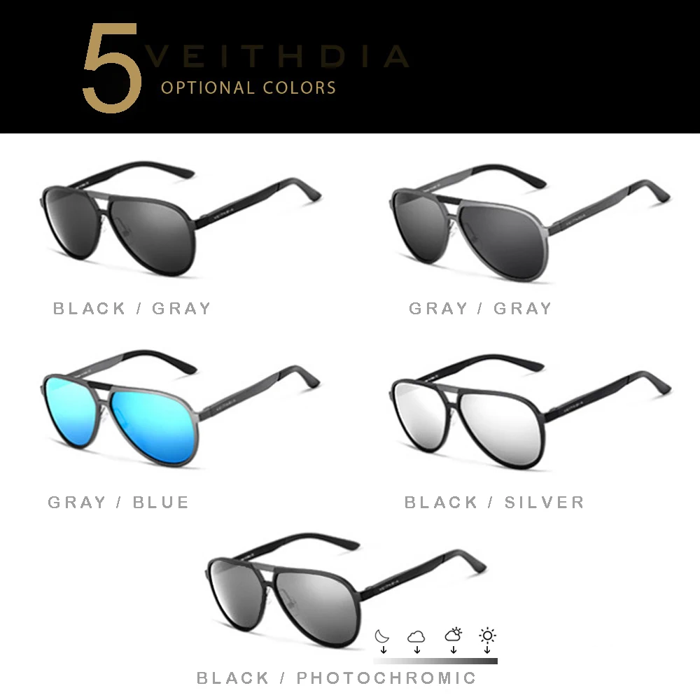 VEITHDIA-Photochromic Sports Sunglasses for Men Women, Polarized Lens Eyewear, Outdoor Vintage Fashion, Male Sun Glasses, V6850