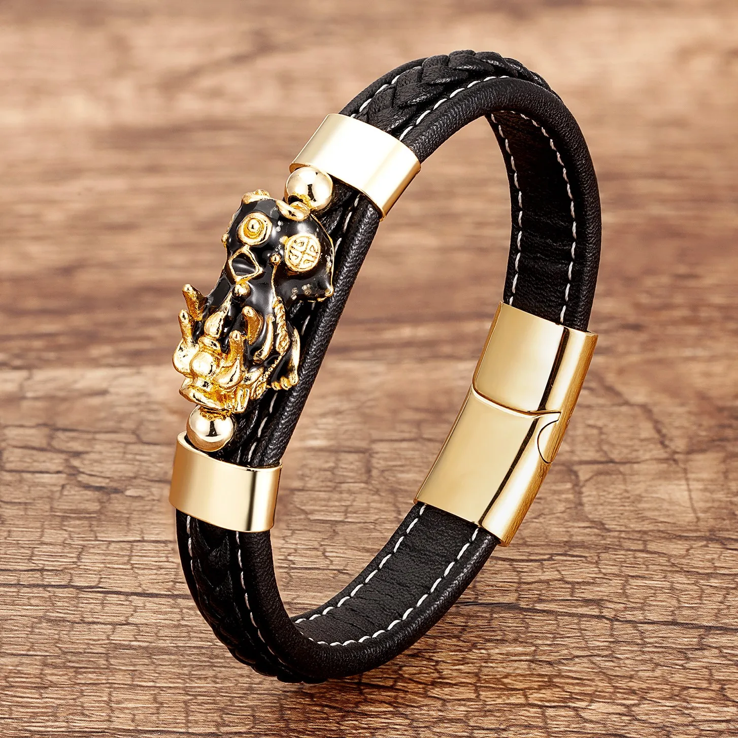 Unique Pixiu Guardian Bracelet Bring Luck Wealth Charm Bracelets For Men Chinese Fengshui Wristband Unisex Leather Bangles