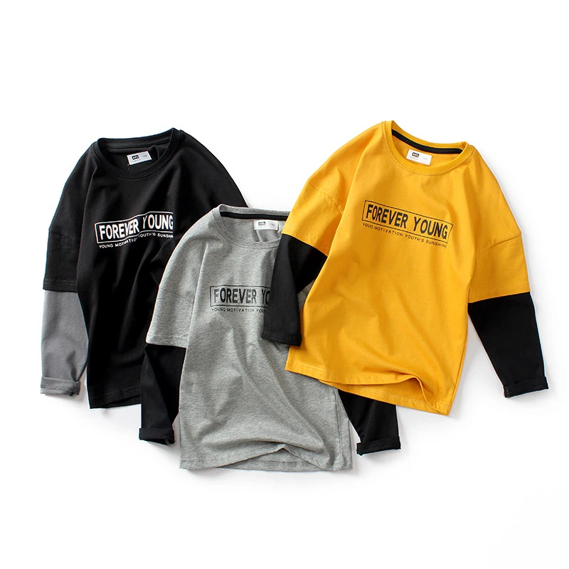 IENENS Wiosna Jesień Dzieci Chłopcy Bawełniana koszulka z długim rękawem Odzież dziecięca Chłopiec Litera Nadruk O-neck Tops Odzież Tee Shirt