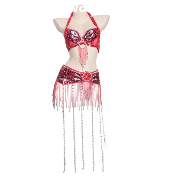 Wholesale 12 Colors Belly Dance Peacock Bra Suit Sexy Tassel Beads Bra And Belt Set For Women Belly Dance Performance Clothes