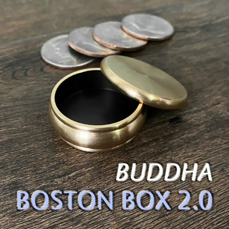 Buddha Boston Box 2.0 + Half Dollar Shell Magic Tricks Close Up Illusions Gimmick Props Mentalism Coin Penetrate Vanish Magic