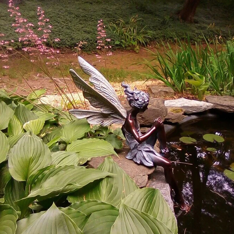 Resin Flower Fairy Statue Sitting Art Sculpture Figurines Angel Wings Garden Ornament Craft Landscaping Home Decoration Outdoor