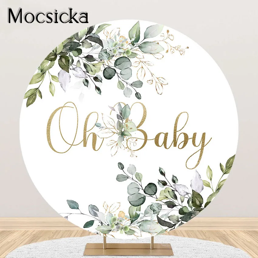 

Mocsicka Oh Baby Nature Green Plants Backdrop Round Greenery Leaves Baby Shower Elastic Round Circle Cover Photoshoot Photocall