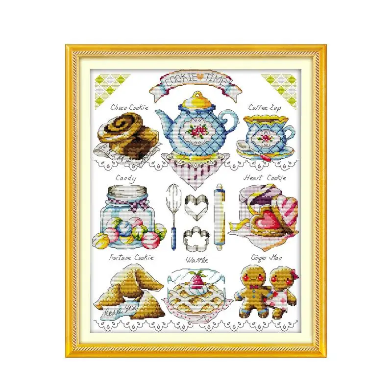 Cookie time and Tea time cross stitch kit cartoon food 18ct 14ct count canvas stitching embroidery DIY handmade needlework