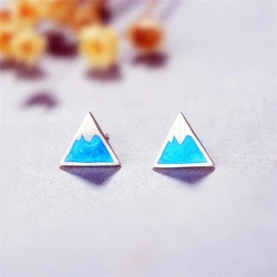 Blue Mount Fuji Cute Mini Fresh Silver Color Temperament Personality Trendy Female Stud Earrings SEA124