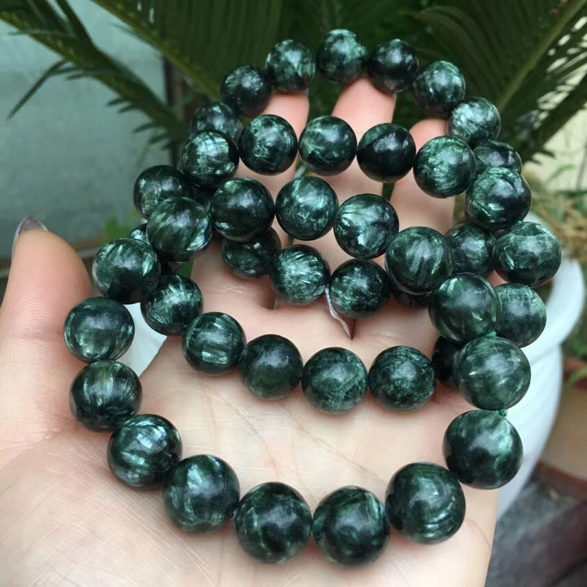 Natural Green Seraphinite Bracelet 13mm Women Round Beads Gemstone Fashion Jewelry Seraphinite Beads AAAAA