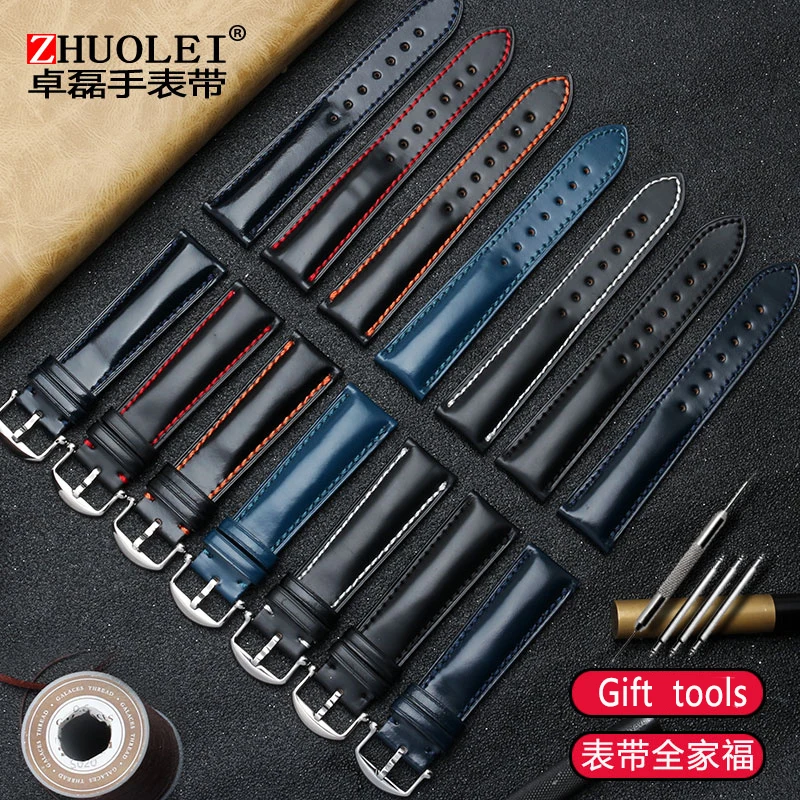 20MM 22MM hand-made suture, horse hip leather, leather watch strap, for  Rolex water man\'s watch band.