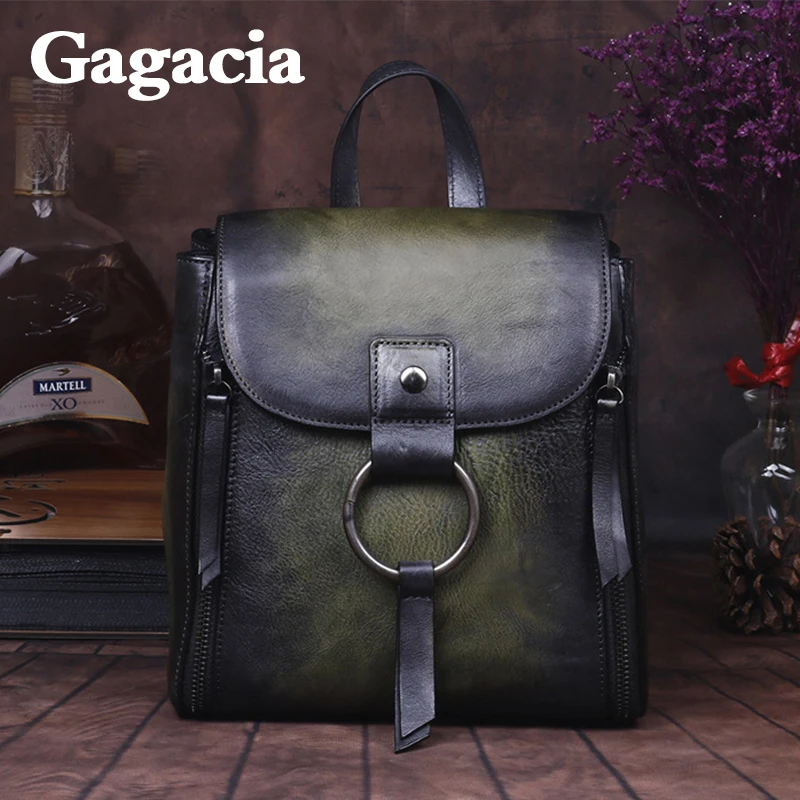 GAGACIA Female Genuine Leather Backpack Ladies Fashion Classic Style Cowhide Bag Large Capacity Travel Shoulder Bag Vintage Bags