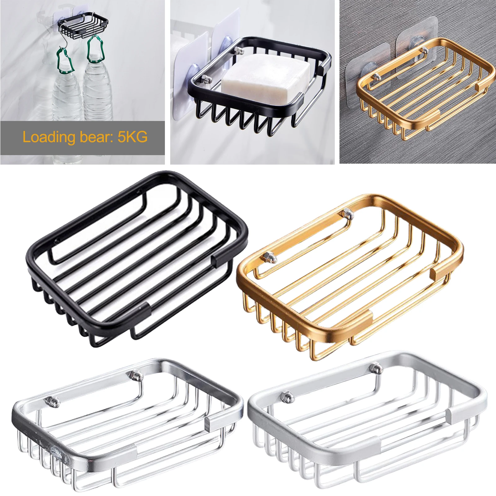 Soap Saver Sponge Dish Holder Bathroom Shower Wall Mounted Storage Basket No Drilling Aluminum Adhesive Soap Dish Holder Rack