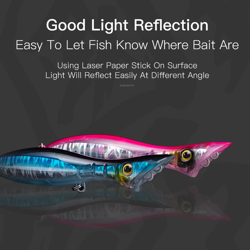 Kingdom SNAKEPOP Floating Sinking Popper Fishing Lures 95mm 115mm 135mm Hard Stick Baits Light Reflection Wobblers For Sea Bass